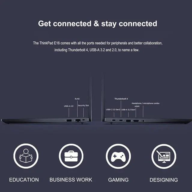 Alt view image 6 of 7 - Lenovo ThinkPad E16 Business Laptop (16" FHD+ Display, Intel 13th Gen i5-1335U, 40GB RAM, 1TB SSD), Backlit Keyboard, Fingerprint Reader, FHD Webcam, Ethernet, Wi-Fi 6, Win 11 Pro, Black, 2024