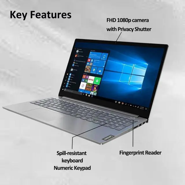 Alt view image 2 of 7 - Lenovo ThinkBook 15 Business Laptop (15.6" FHD Anti-Glare, 16GB RAM, 1TB SSD, AMD Ryzen 7 5825U (> i7-1165G7)), FHD Webcam w/ Shutter, Military Grade, Fingerprint, Ethernet, Win 11 Pro, Grey