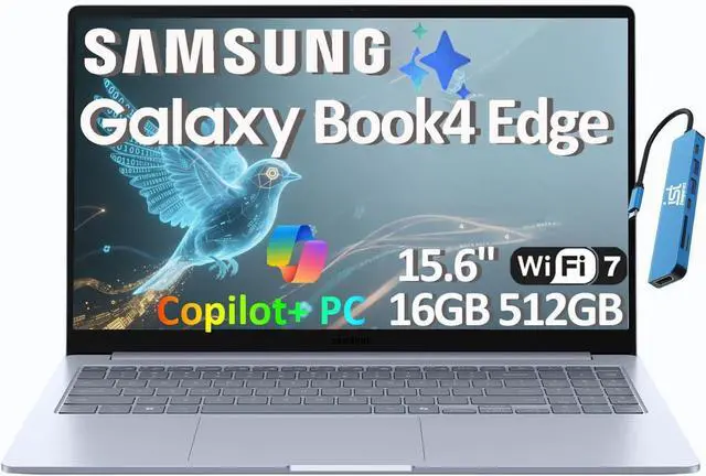Main image of Samsung Galaxy Book4 Edge AI Business Laptop (15.6" FHD Anti-Glare, Snapdragon X (> i7-1255U), 16GB DDR5, 512GB Storage) Copilot+ PC, Fingerprint, Wi-Fi 7, 28-hr Long Battery, Win 11 Pro, NP750XQB