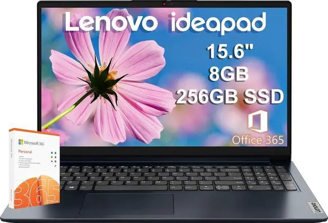 Main image of Lenovo IdeaPad 1 Home & Student Laptop (15.6" HD Anti-Glare, 8GB RAM, 256GB SSD, 1 Year Office 365, Intel Dual Core Processor) Numeric Keypad, Webcam, Wi-Fi 6, HDMI, Win 11 Home in S Mode, Abyss Blue