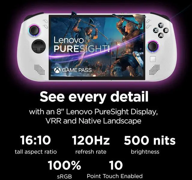 Alt view image 2 of 7 - Lenovo Legion Go S 8" 120Hz Gaming Handheld PC (2k Touchscreen, AMD Ryzen Z2 Go, 32GB RAM, 4TB SSD, Radeon GPU) Mobile Gaming Console, RGB TrueStrike Controllers, Ultimate Cooling, Wi-Fi, Win 11 Home