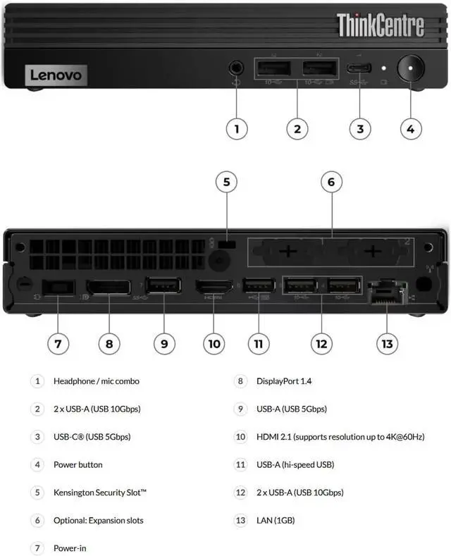 Alt view image 4 of 7 - Lenovo ThinkCentre M70q Gen 5 Tiny Business Desktop (Intel 10-Core i5-14400T (> i7-13700T), 32GB DDR5, 1TB SSD, UHD Graphics 730) MFF, Mini PC, DisplayPort, Ethernet, HDMI, 3-Yr WRT, Win 11 Pro, 2025