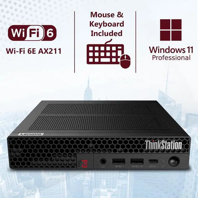 Alt view image 2 of 7 - Lenovo ThinkStation P3 Tiny Workstation Desktop (Intel 20-Core i7-14700, 32GB DDR5 RAM, 1TB SSD, NVIDIA T400 4GB GPU) AI-Ready Business Mini PC, Mouse, Keyboard, Wi-Fi 6E, 3-Year Warranty, Win 11 Pro
