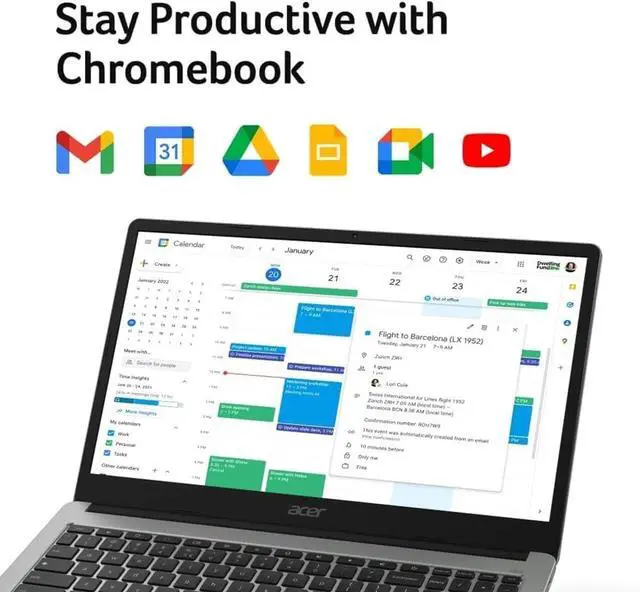 Alt view image 6 of 7 - Acer Chromebook 315 15.6" FHD (Intel Celeron N4500, 4GB RAM, 128GB Storage (64GB eMMC + 64GB IST SD Card) Home & Student Laptop, Long Battery Life, Wi-Fi, Webcam, IST Hub, Chrome OS, Silver