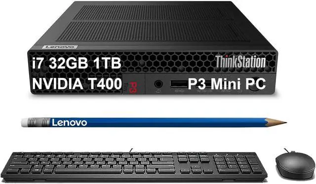 Main image of Lenovo ThinkStation P3 Tiny Workstation Desktop (Intel 20-Core i7-14700, 32GB DDR5 RAM, 1TB SSD, NVIDIA T400 4GB GPU) AI-Ready Business Mini PC, Mouse, Keyboard, Wi-Fi 6E, 3-Year Warranty, Win 11 Pro