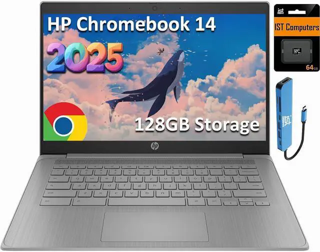Main image of HP Chromebook 14 Laptop (14" Anti-Glare, Intel Celeron N4500, 4GB RAM, 128GB Storage (64GB + 64GB SD)) for Home & Student, Lightweight, 10-Hr Battery Life, Fast Charge, IST HUB, Wi-Fi 6, Chrome OS