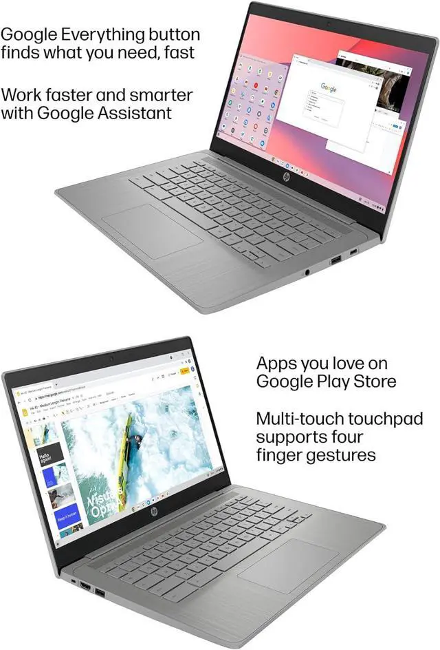 Alt view image 4 of 7 - HP Chromebook 14 Laptop (14" Anti-Glare, Intel Celeron N4500, 4GB RAM, 128GB Storage (64GB + 64GB SD)) for Home & Student, Lightweight, 10-Hr Battery Life, Fast Charge, IST HUB, Wi-Fi 6, Chrome OS