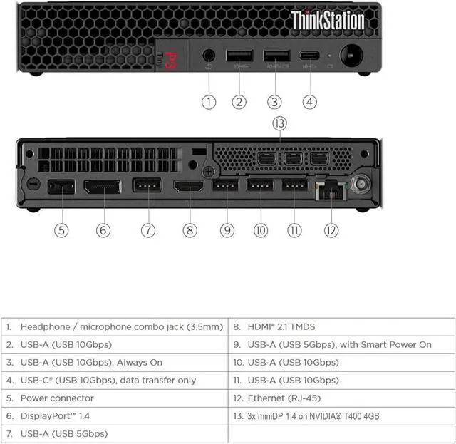 Alt view image 6 of 7 - Lenovo ThinkStation P3 Tiny Workstation Desktop (Intel 20-Core i7-14700, 16GB DDR5 RAM, 512G SSD, NVIDIA T400 4GB GPU) AI-Ready Business Mini PC, Mouse, Keyboard, Wi-Fi 6E, 3-Year Warranty, Win 11 Pro
