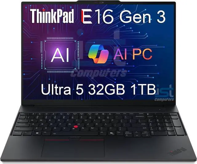 Main image of Lenovo ThinkPad E16 Gen 3 Business AI PC Laptop (16" FHD+ Anti-Glare, Intel 12-Core Ultra 5 225U (> i7-1365U), 32GB DDR5 RAM, 1TB SSD) Fingerprint, 1080P IR Webcam, Thunderbolt 4, Win 11 Pro, 2025