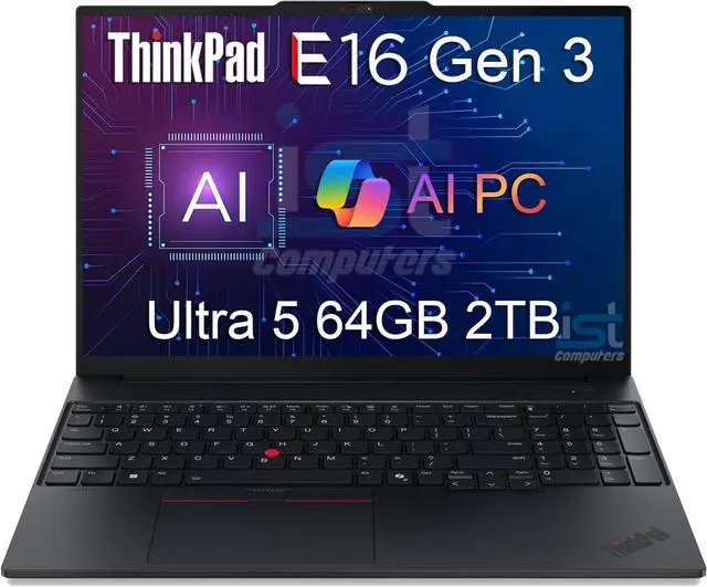 Main image of Lenovo ThinkPad E16 Gen 3 Business AI PC Laptop (16" FHD+ Anti-Glare, Intel 12-Core Ultra 5 225U (> i7-1365U), 64GB DDR5 RAM, 2TB SSD) Fingerprint, 1080P IR Webcam, Thunderbolt 4, Win 11 Pro, 2025