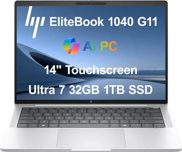 Main image of HP EliteBook 1040 G11 Business Laptop (14" FHD+ Touchscreen, Intel 16-Core Ultra 7 165H (> i7-1370P), 32GB DDR5, 1TB SSD), 2x Thunderbolt 4, Backlit, Fingerprint, 5MP IR Webcam, Win 11 Pro, 2025 AI PC