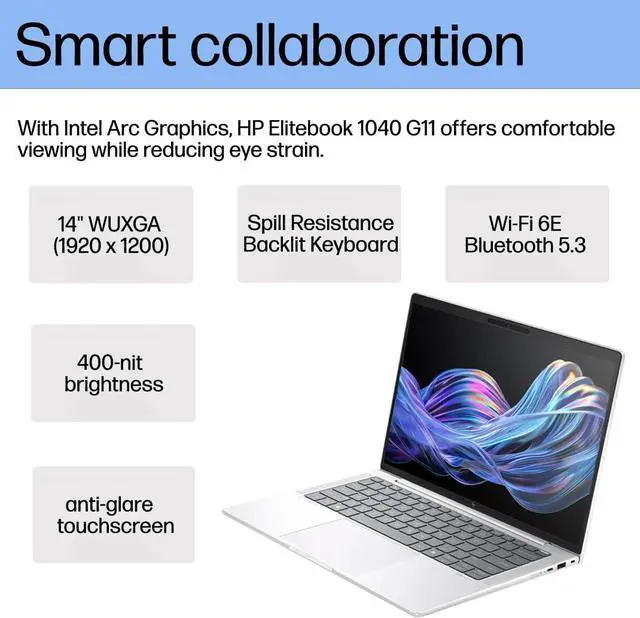 Alt view image 3 of 7 - HP EliteBook 1040 G11 Business Laptop (14" FHD+ Touchscreen, Intel 16-Core Ultra 7 165H (> i7-1370P), 32GB DDR5, 1TB SSD), 2x Thunderbolt 4, Backlit, Fingerprint, 5MP IR Webcam, Win 11 Pro, 2025 AI PC