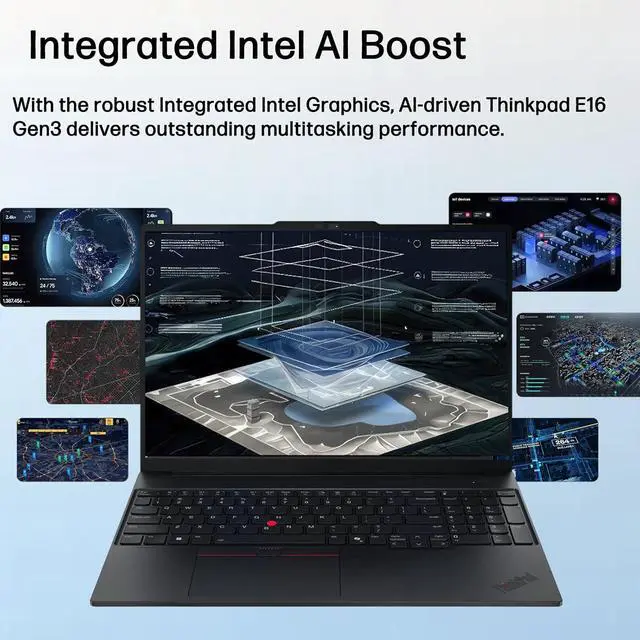 Alt view image 3 of 7 - Lenovo ThinkPad E16 Gen 3 Business AI PC Laptop (16" FHD+ Anti-Glare, Intel 12-Core Ultra 5 225U (> i7-1365U), 32GB DDR5 RAM, 1TB SSD) Fingerprint, 1080P IR Webcam, Thunderbolt 4, Win 11 Pro, 2025
