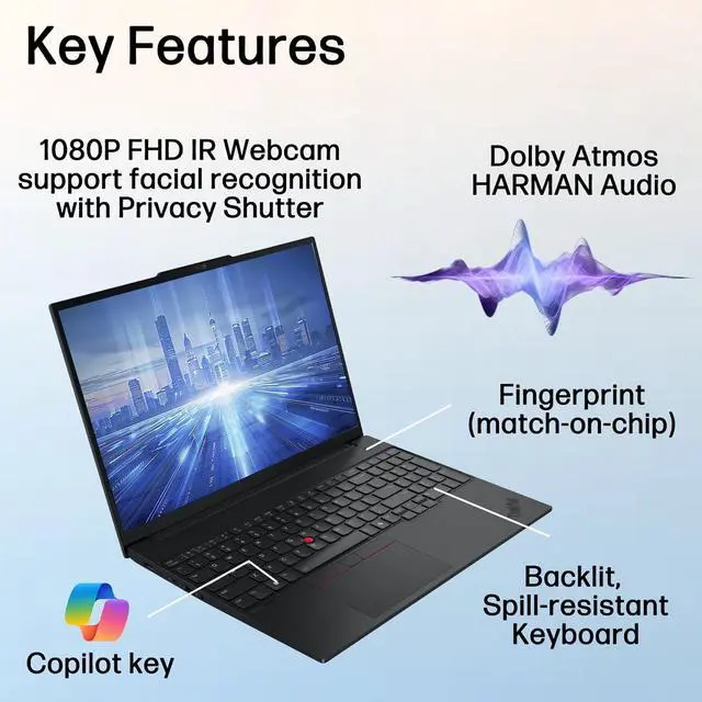 Alt view image 5 of 7 - Lenovo ThinkPad E16 Gen 3 Business AI PC Laptop (16" FHD+ Anti-Glare, Intel 12-Core Ultra 5 225U (> i7-1365U), 32GB DDR5 RAM, 1TB SSD) Fingerprint, 1080P IR Webcam, Thunderbolt 4, Win 11 Pro, 2025