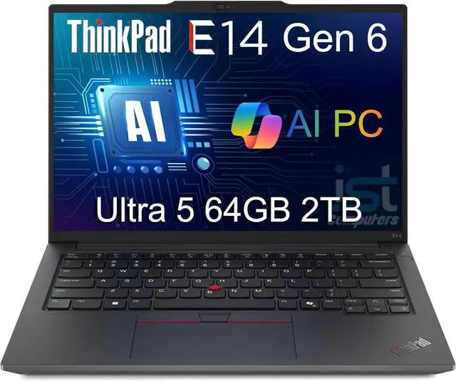 Main image of Lenovo ThinkPad E14 Gen 6 Business AI PC Laptop (14" FHD+ Anti-Glare, Intel 12-Core Ultra 5 125U (> i7-1355U), 64GB DDR5 RAM, 2TB SSD) Backlit, Fingerprint, 1080p Webcam, Thunderbolt 4, Win 11 Pro