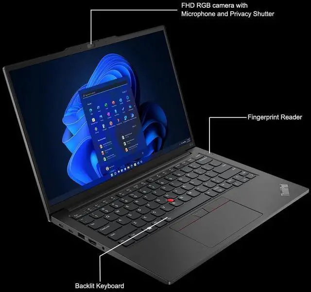Alt view image 4 of 7 - Lenovo ThinkPad E14 Gen 6 Business AI PC Laptop (14" FHD+ Anti-Glare, Intel 12-Core Ultra 5 125U (> i7-1355U), 64GB DDR5 RAM, 2TB SSD) Backlit, Fingerprint, 1080p Webcam, Thunderbolt 4, Win 11 Pro