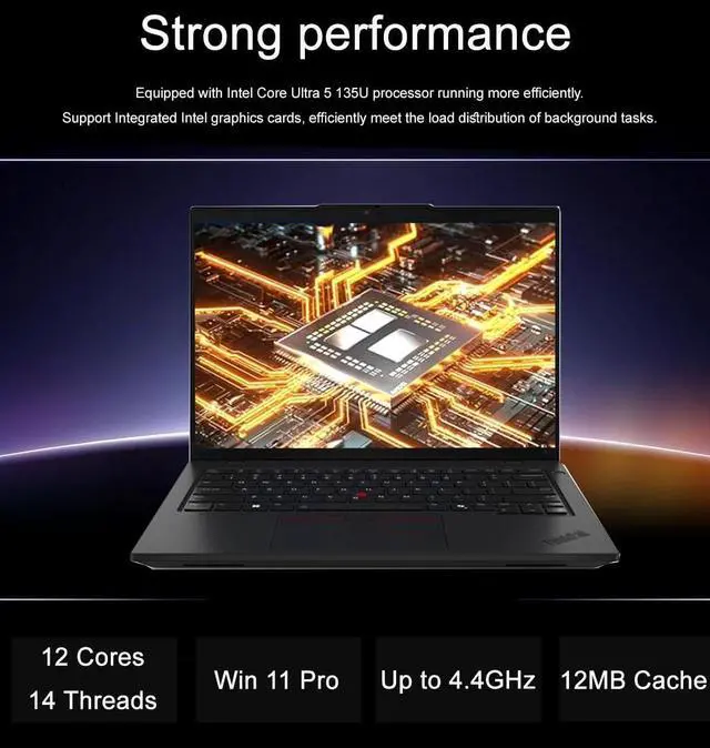 Alt view image 2 of 7 - Lenovo ThinkPad L14 Gen 5 Business AI PC Laptop (14" FHD+ Touchscreen, Intel 12-Core Ultra 5 135U (> i7-1355U), 16GB DDR5 RAM, 512GB SSD) Fingerprint, Backlit, 5MP IR Webcam, Thunderbolt 4, Win 11 Pro