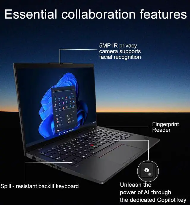 Alt view image 5 of 7 - Lenovo ThinkPad L14 Gen 5 Business AI PC Laptop (14" FHD+ Touchscreen, Intel 12-Core Ultra 5 135U (> i7-1355U), 16GB DDR5 RAM, 512GB SSD) Fingerprint, Backlit, 5MP IR Webcam, Thunderbolt 4, Win 11 Pro