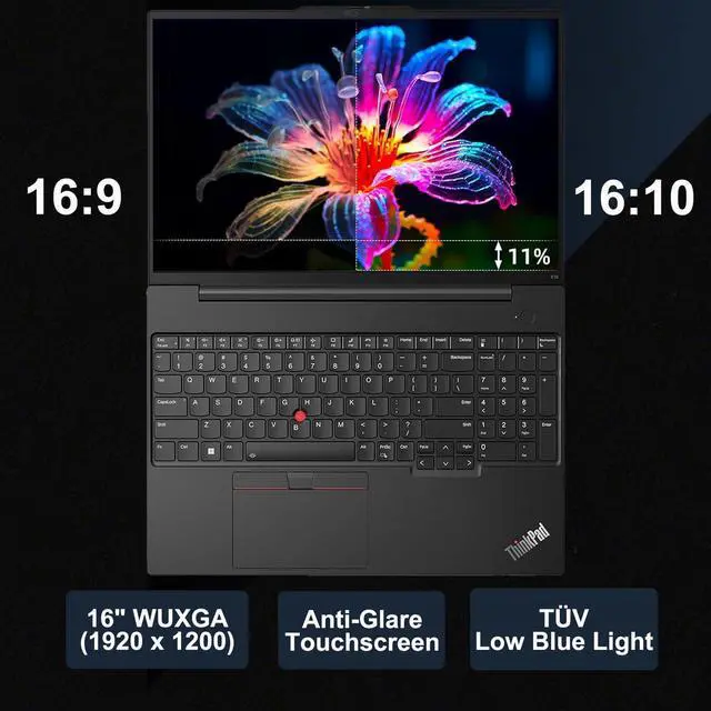 Alt view image 2 of 7 - Lenovo ThinkPad E16 Gen 2 Business Laptop (16" FHD+ Touchscreen, AMD Ryzen 5 7535U (> Intel i7-1255U), 32GB DDR5 RAM, 1TB SSD) Fingerprint, Backlit, Webcam, Ethernet, Win 11 Pro w/ Copilot, Black