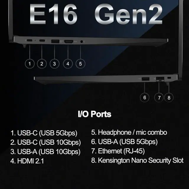 Alt view image 6 of 7 - Lenovo ThinkPad E16 Gen 2 Business Laptop (16" FHD+ Touchscreen, AMD Ryzen 5 7535U (> Intel i7-1255U), 32GB DDR5 RAM, 1TB SSD) Fingerprint, Backlit, Webcam, Ethernet, Win 11 Pro w/ Copilot, Black