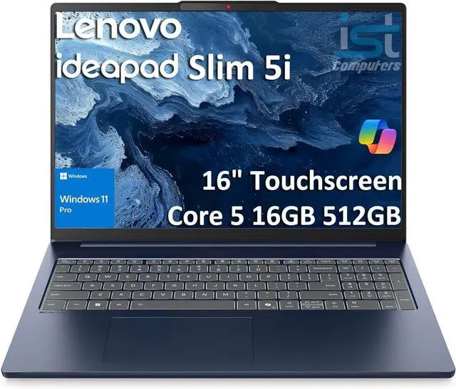 Main image of Lenovo IdeaPad Slim 5i Touchscreen Laptop (16" FHD+, Intel Core 5 210H (>i7-1260P), 16GB DDR5 RAM, 512GB SSD) for Business, Home, 1080p IR Webcam, Backlit, 15-Hr Long Battery Life, Wi-Fi 6, Win 11 Pro