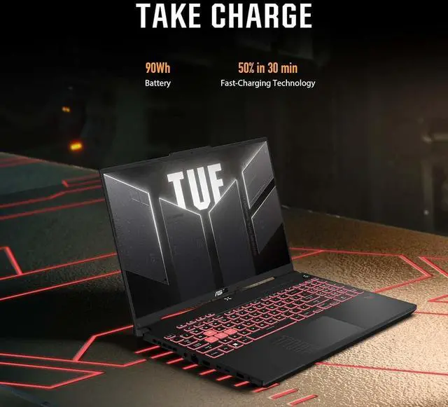 Alt view image 7 of 7 - ASUS TUF A16 Gaming Laptop (16" FHD+ G-SYNC 144Hz Display, AMD Ryzen 7 7445HS (> i7-12650H), 32GB DDR5 RAM, 1TB SSD, NVIDIA RTX 4050 6GB), RGB Backlit Keyboard, Webcam, Ethernet, Wi-Fi 6, Win 11 Home