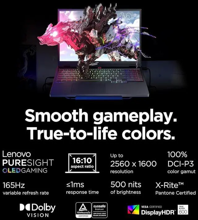 Alt view image 2 of 7 - Lenovo Legion 5 Gaming Laptop (15.1" 2.5K OLED G-SYNC 165Hz, NVIDIA RTX 5060 8GB, AMD Ryzen 7 260 (> i7-1355U), 32GB DDR5, 1TB SSD), 24-Zone RGB Backlit, Wi-Fi 7, 5MP Webcam, Ethernet, Win 11 Home
