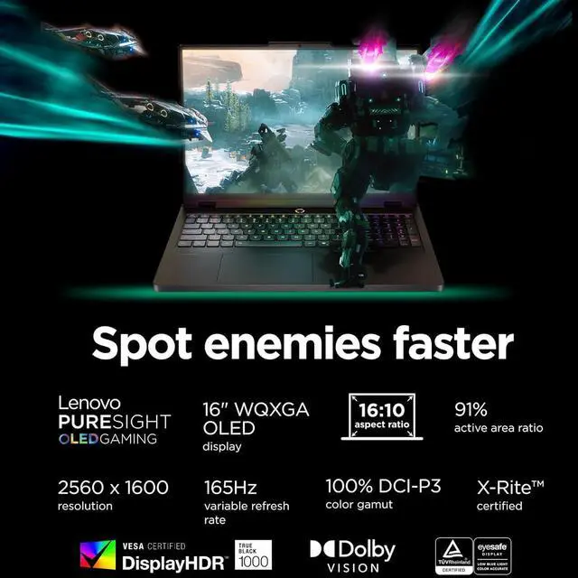 Alt view image 2 of 7 - Lenovo Legion 5 Pro 5i Gen 10 Gaming Laptop (16" 2.5K OLED G-SYNC 165Hz, NVIDIA RTX 5060 8GB, Intel Core Ultra 7 255HX, 32GB DDR5 RAM, 1TB SSD), 24-Zone RGB Backlit, Wi-Fi 7, 5MP Webcam, Win 11 Home