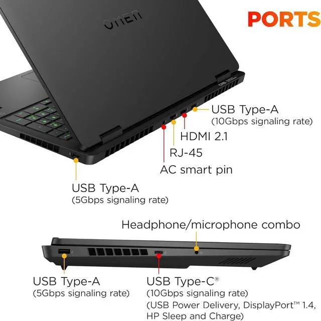 Alt view image 6 of 7 - HP OMEN 16 Gaming Laptop (16" WUXGA 144Hz, NVIDIA RTX 5060 8GB, AMD Ryzen 9 8940HX 32 threads (> Intel Ultra 7 255H), 32GB DDR5 RAM, 2TB SSD), 4-Zone RGB Backlit KB, IR Webcam, Wi-Fi 6E, Win 11 Home