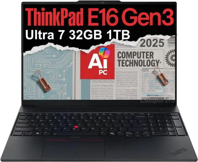 Main image of Lenovo ThinkPad E16 Gen 3 Business AI PC Laptop (16" FHD+ Anti-Glare, Intel 16-Core Ultra 7 255H (> i9-13900H), 32GB DDR5 RAM, 1TB SSD) Thunderbolt 4, 5MP Webcam, Fingerprint, Win 11 Pro, 2025