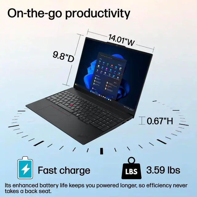 Alt view image 5 of 7 - Lenovo ThinkPad E16 Gen 3 Business AI PC Laptop (16" FHD+ Anti-Glare, Intel 16-Core Ultra 7 255H (> i9-13900H), 32GB DDR5 RAM, 1TB SSD) Thunderbolt 4, 5MP Webcam, Fingerprint, Win 11 Pro, 2025