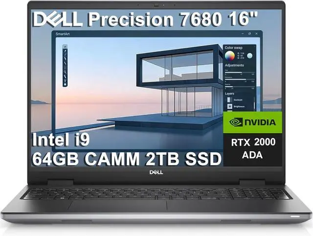 Main image of Dell Precision 7000 7680 Mobile Workstation Laptop (NVIDIA RTX 2000 Ada 8GB, 16" FHD+, Intel 24-Core i9-13950HX (> Ultra 7-165H), 64GB LPCAMM2 DDR5, 2TB SSD) Pro Max for Designer, Engineer, Win 11 Pro