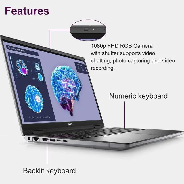 Alt view image 5 of 7 - Dell Precision 7000 7680 Mobile Workstation Laptop (NVIDIA RTX 2000 Ada 8GB, 16" FHD+, Intel 24-Core i9-13950HX (> Ultra 7-165H), 64GB LPCAMM2 DDR5, 2TB SSD) Pro Max for Designer, Engineer, Win 11 Pro