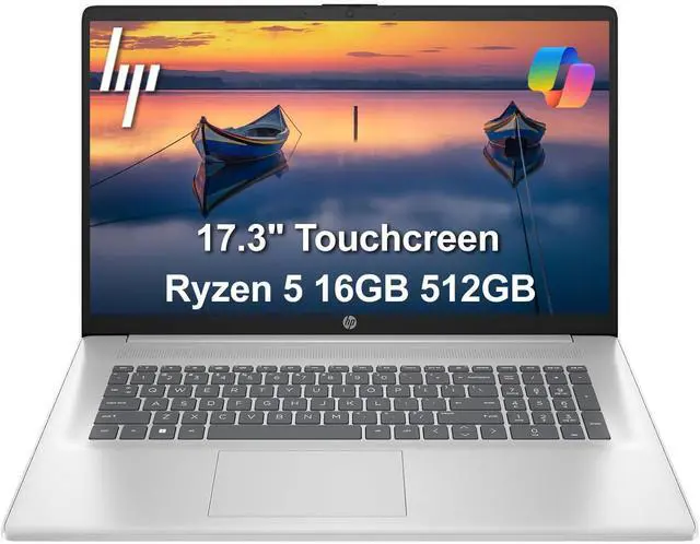 Main image of HP 17 Touchscreen Laptop (17.3" HD+, 16GB RAM, 512GB SSD, AMD Ryzen 5 7430U (> Intel i5-1334U)), Webcam, Long Battery Life, Fast Charge, Numeric Pad, Win 11 Home w/ Copilot, Business & Student