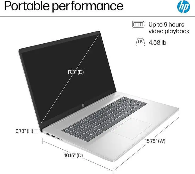 Alt view image 5 of 7 - HP 17 Touchscreen Laptop (17.3" HD+, 16GB RAM, 512GB SSD, AMD Ryzen 5 7430U (> Intel i5-1334U)), Webcam, Long Battery Life, Fast Charge, Numeric Pad, Win 11 Home w/ Copilot, Business & Student