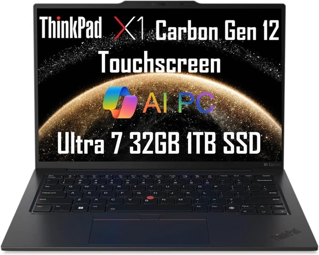 Main image of Lenovo ThinkPad X1 Carbon Gen 12 Laptop (14" FHD+ Touchscreen, Intel Core Ultra 7 155U, 32GB 6400MHz DDR5, 1TB SSD), Backlit, Fingerprint Reader, IR Webcam, Thunderbolt 4, 3-Yr WRT, Win 11 Pro, AI PC