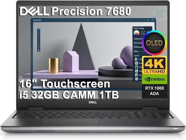 Main image of Dell Precision 7680 Mobile Workstation Laptop (16" OLED 4K UHD+ Touchscreen, NVIDIA RTX 1000 Ada 6GB, Intel 14-Core i5-13600HX (> Ultra 7-155H), 32GB DDR5, 1TB SSD) Pro Max for Engineer, Win 11 Pro