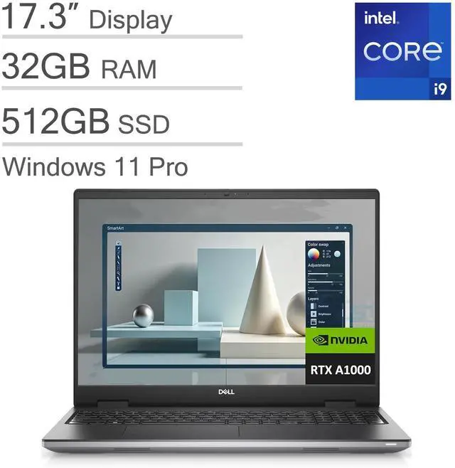 Main image of Dell Precision 7000 7780 Mobile Workstation Laptop, NVIDIA RTX A1000 6GB, 32GB CAMM DDR5 RAM, 512GB NVMe SSD, 17.3" FHD 99% DCI-P3, Intel 24-Core i9-13950HX (>Ultra 9 285H), Win 11 Pro