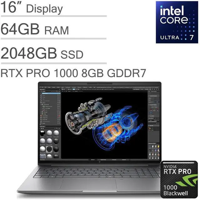Main image of HP ZBook X G1i Mobile Workstation AI Laptop (16" FHD+, Intel 16-Core Ultra 7 265H, NVIDIA RTX PRO 1000 Blackwell 8GB, 64GB DDR5 RAM, 2TB SSD), FP, 3-Yr WRT, Wi-Fi 7, Win 11 Pro (Next Gen Zbook Power)