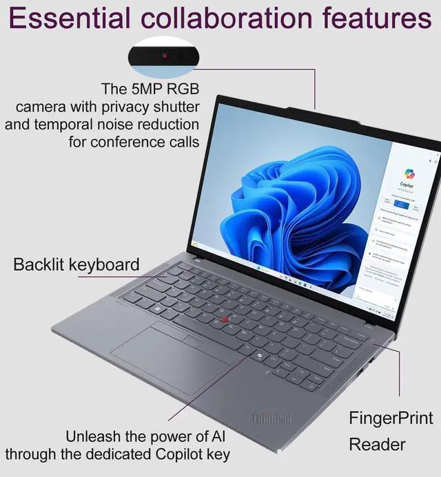 Alt view image 3 of 7 - Lenovo ThinkPad T14 Business AI PC Laptop (14" FHD+, Intel 12-Core Ultra 7 155U (> i7-1355U), 32GB DDR5, 1TB SSD), Backlit, Fingerprint, 5MP RGB Webcam, 2x Thunderbolt 4, Ethernet, Win 11 Pro, Gray
