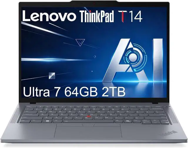 Main image of Lenovo ThinkPad T14 Business AI PC Laptop (14" FHD+, Intel 12-Core Ultra 7 155U (> i7-1355U), 64GB DDR5, 2TB SSD), Backlit, Fingerprint, 5MP RGB Webcam, 2x Thunderbolt 4, Ethernet, Win 11 Pro, Gray