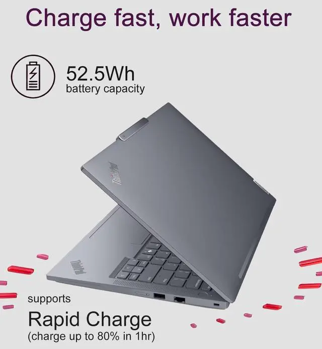 Alt view image 4 of 7 - Lenovo ThinkPad T14 Business AI PC Laptop (14" FHD+, Intel 12-Core Ultra 7 155U (> i7-1355U), 64GB DDR5, 2TB SSD), Backlit, Fingerprint, 5MP RGB Webcam, 2x Thunderbolt 4, Ethernet, Win 11 Pro, Gray