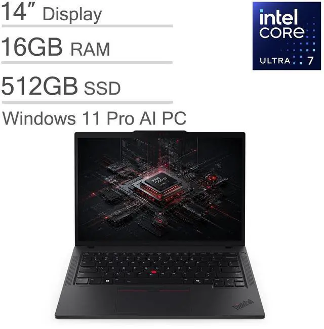 Main image of Lenovo ThinkPad T14 Gen 6 Business AI PC Laptop (14" FHD+, Intel 12-Core Ultra 7 255U (> i7-13700H), 16GB DDR5 RAM, 512GB SSD), Fingerprint, Backlit, 5MP IR Webcam, 2x Thunderbolt 4, RJ-45, Win 11 Pro