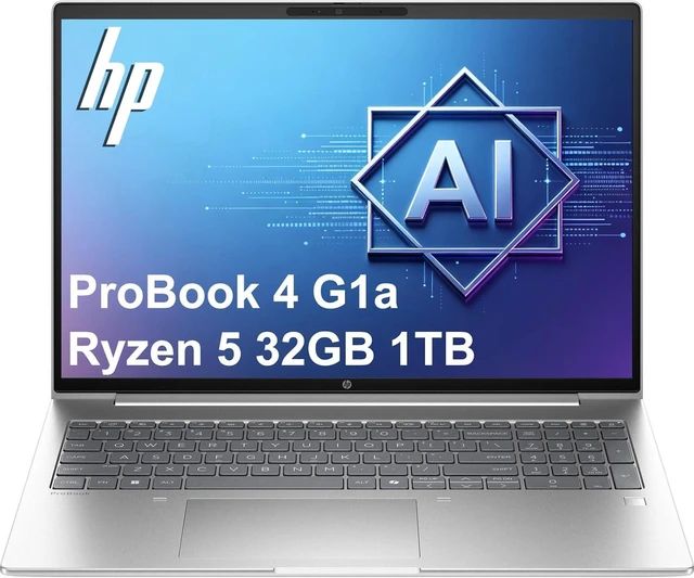 Main image of HP ProBook 4 G1a Business AI PC Laptop (16" FHD+, AMD Ryzen 5 230 (> Intel i7-1355U), 32GB DDR5 RAM, 1TB SSD, Radeon760M Graphics), HP Wolf Security, Backlit, Fingerprint, 1080p Webcam, Win 11 Pro