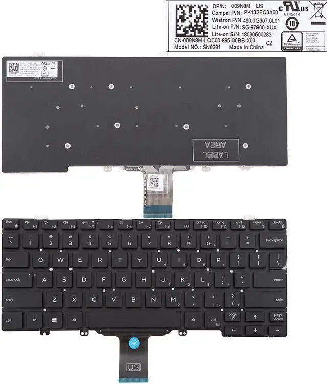 Main image of US Keyboard For DELL Latitud E5200 3300 5300 7200 7300 3301 7290 5310 Black