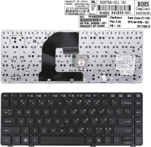 Main image of US Keyboard for HP EliteBook 8460P Black Frame Black With Piont Stick 635769 001