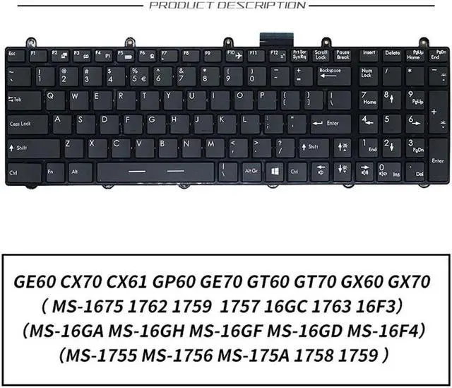 Alt view image 2 of 5 - Keyboard for MSI GE60 2PL-403X 2PC-865X CX70 CX61 GP60 GE7US Backlight