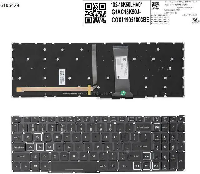 Main image of Keyboard for Acer Nitro4 an515 54 an515 43 an517 51 an715 51 Colorful Backlit US