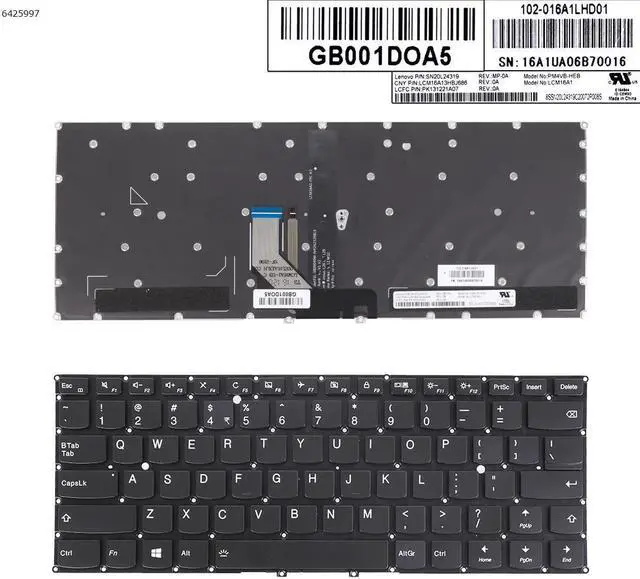 Main image of US Keyboard for Lenovo Yoga 910-13IKB YOGA 5 Pro BLACK Backlit Without FRAME For