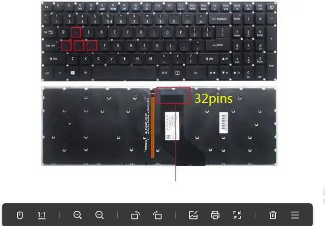 Main image of replacement keyboard for Acer PH315-51 PH317-51 PH315-51-78NP PH317-52 G3-572 32pins US with Backlit